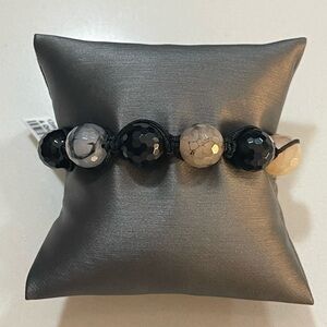 Elegant one of a kind Black Onyx and Web Agate Gray Shamballa Beaded Bracelet